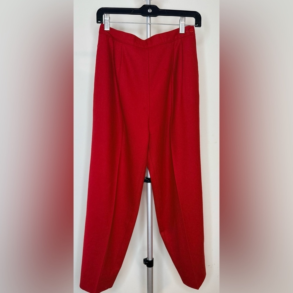 Vintage Red wool high waist classic preppy trousers pants fully lined side zip 6 - Picture 2 of 11